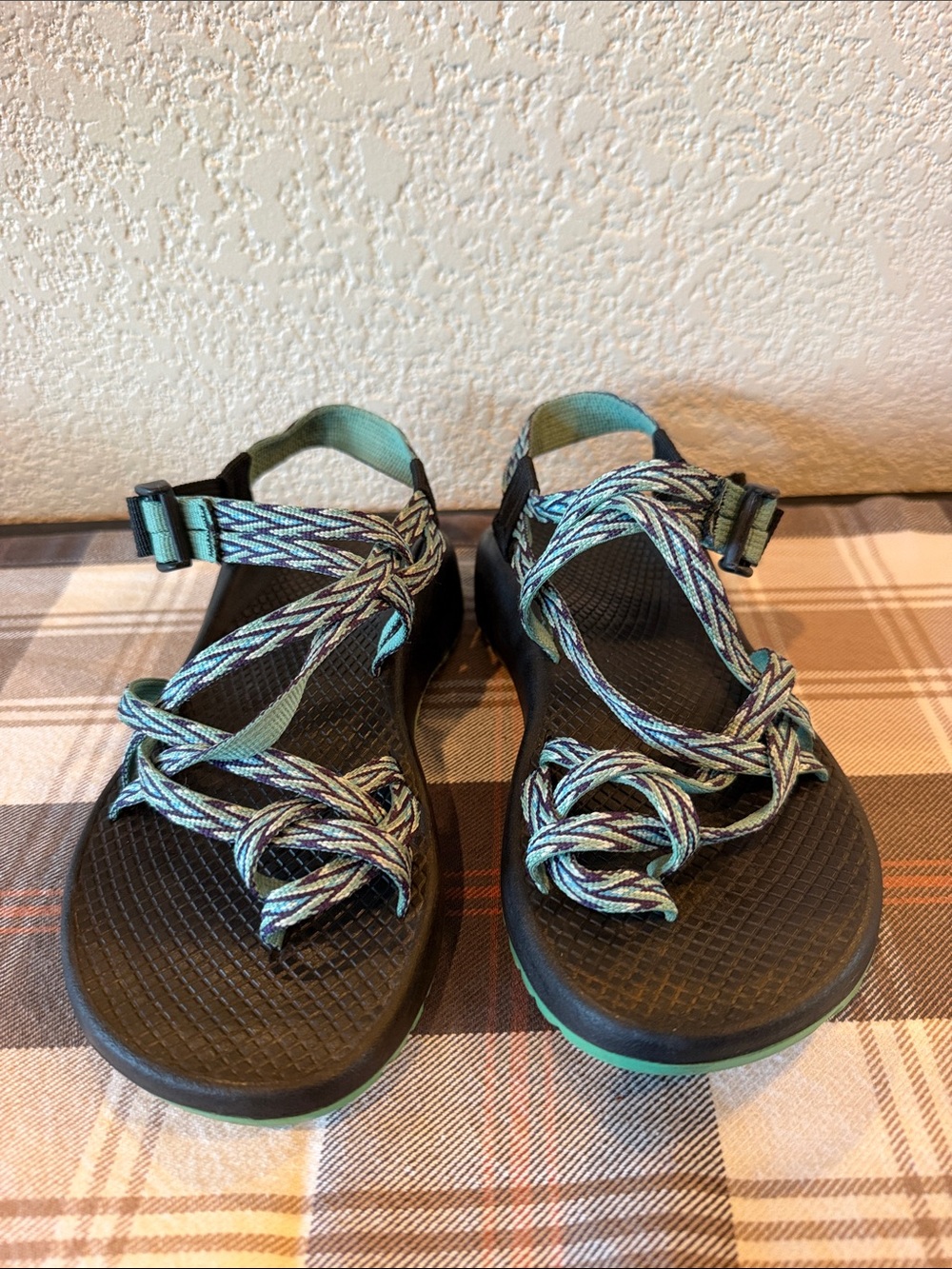 Chaco Teal Black ZX/2 Adjustable Double Cross Strap Webbed Sandals